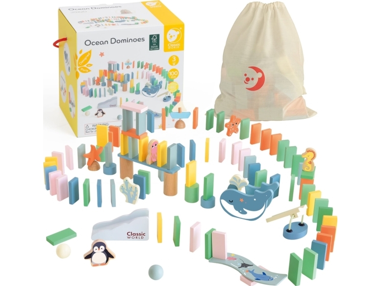 Dominobrickor i trä Dominobana Ocean 100 bitar Classic World | N - A | GameStuff