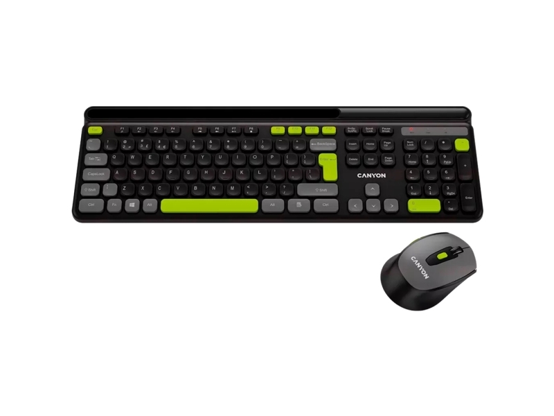 Canyon Hset-W5, Trådløs, Rf Trådløst, Saksnøglekontakt, Qwerty, Sort, Mus Inkluderet