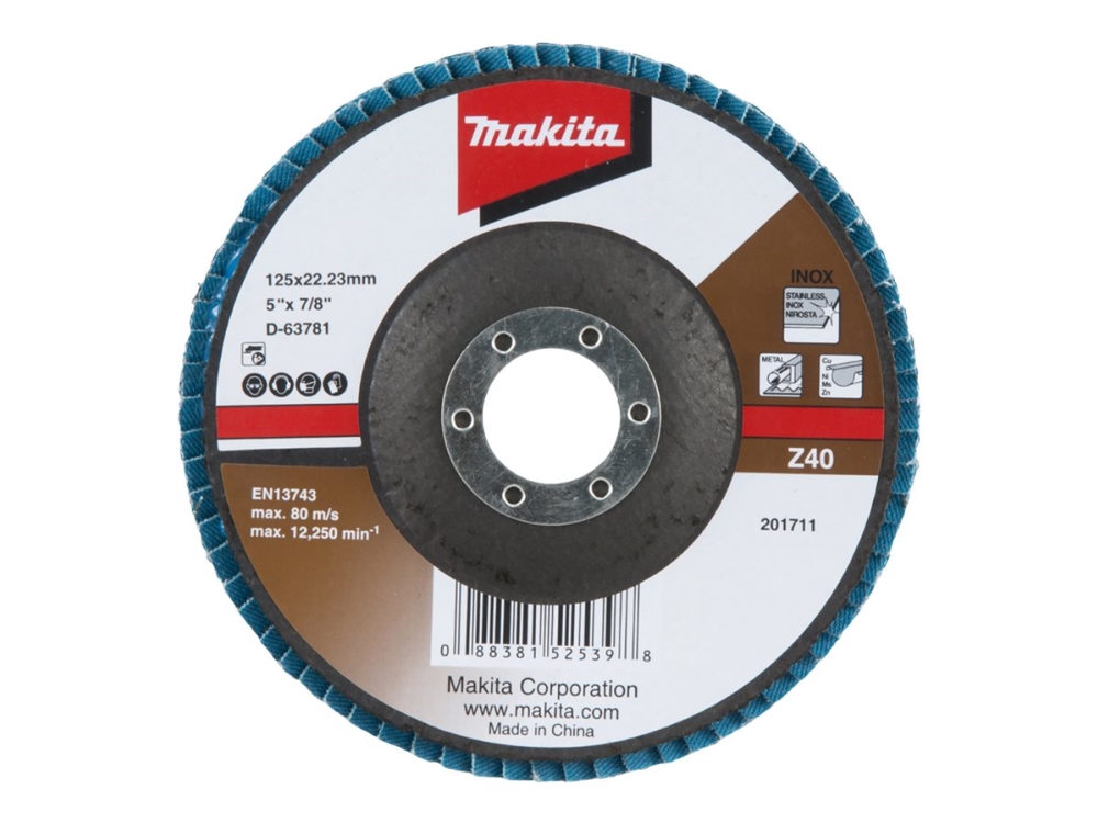 Makita - Lamellslipskiva - för metall, rostfritt stål, icke-järnhaltig metall - 125 mm - grus: Z40 | Elverktyg - Tillbehör - Tillbehör till Slipmaskin | GameStuff