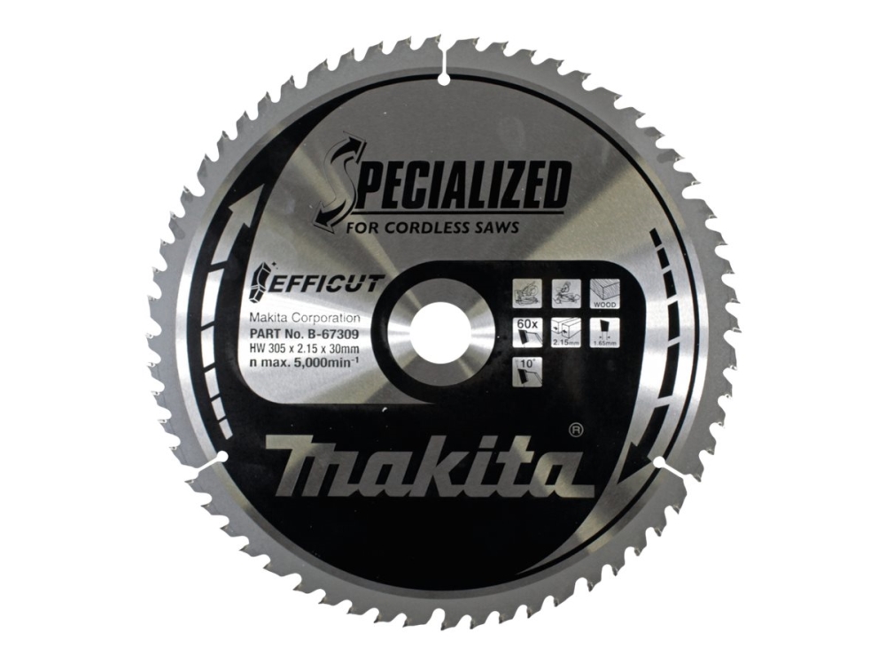 Makita Specialized Efficut - Rundsavsklinge - For Træ, Metal - 305 Mm - 60 Tænder - For Makita Dls211zu, Ls003gz01, Ls1219l