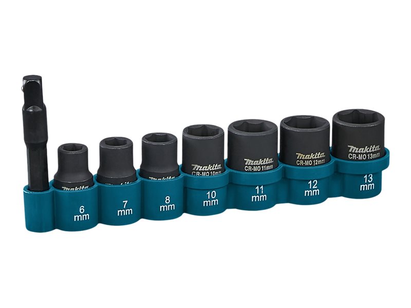 Makita - Impact socket and adapter set - 8 delar - längd: 23 mm | Elverktyg - Prof. Akku verktyg - Mutterdragare | GameStuff