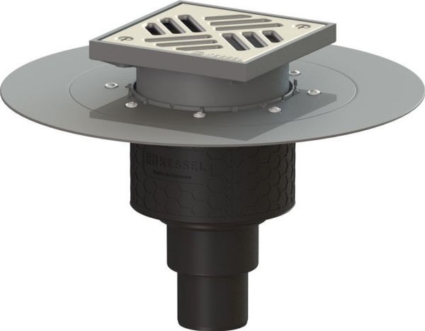 Kessel Wpust Ecoguss* Dn 50, Abl. Pion., Mit Kurzem Edelstahl-Rand 138X138, Mit Geklebtem Flansch