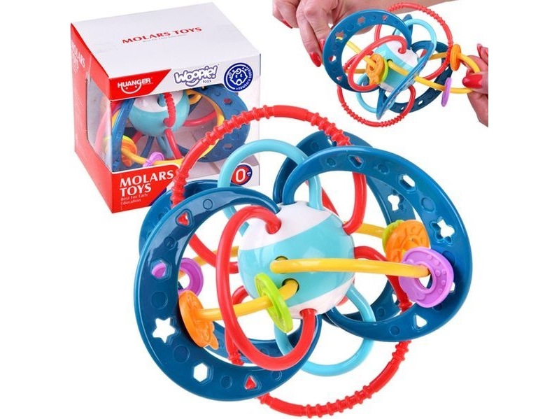 Kūdikių sensorinis žaislas 2in1 kramtukas ir barškutis Montessori WOOPIE BABY