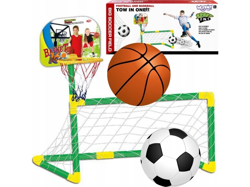 WOOPIE 2in1 basketmål fotbollsmål + bollar set | Utomhusleksaker - Spela i trädgården - Fotbollsmål | GameStuff