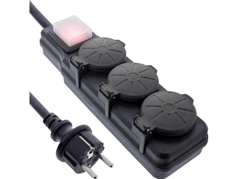 InLine 16493Q, 10 m, Typ F, IP44, Svart, Plast, 3 AC-utgångar | Datorer & Surfplattor - UPS - Störningsskydd | GameStuff