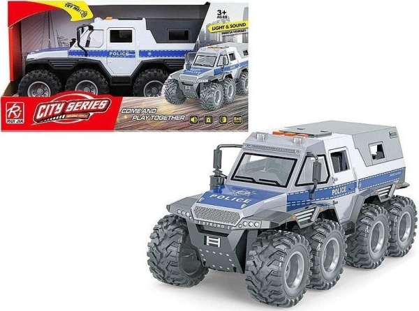 Police vehicle with wheel drive light, sound