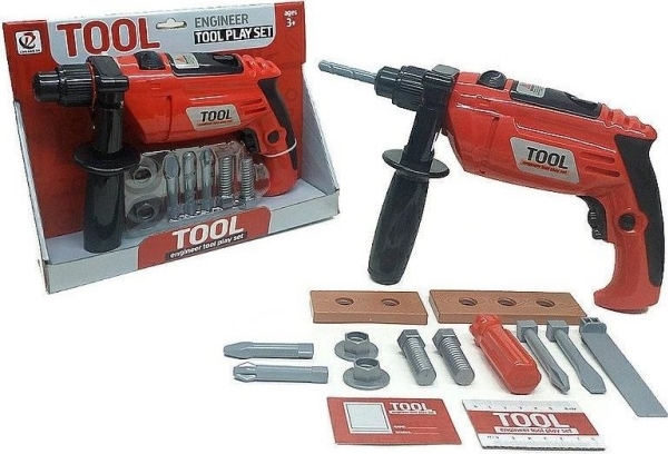 Battery operated drill with screw set