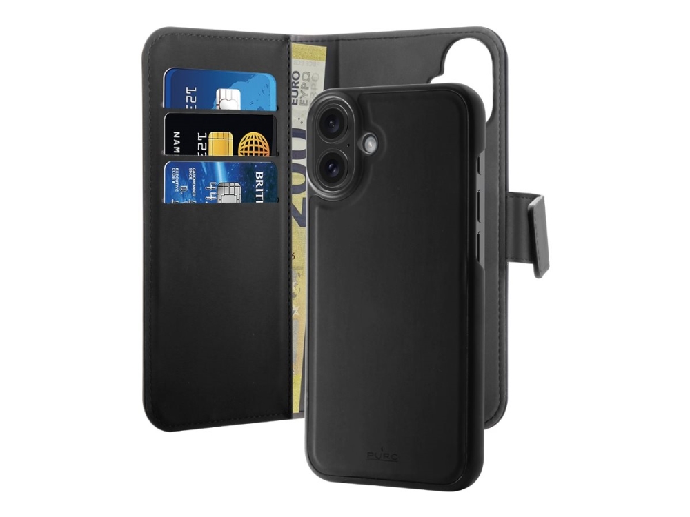 Puro - Flipomslag Til Mobiltelefon - Detachable , 2-In-1 - Polycarbonat (Pc), Termoplastisk Polyuretan (Tpu), Leatherette - Sort - For Apple Iphone 1