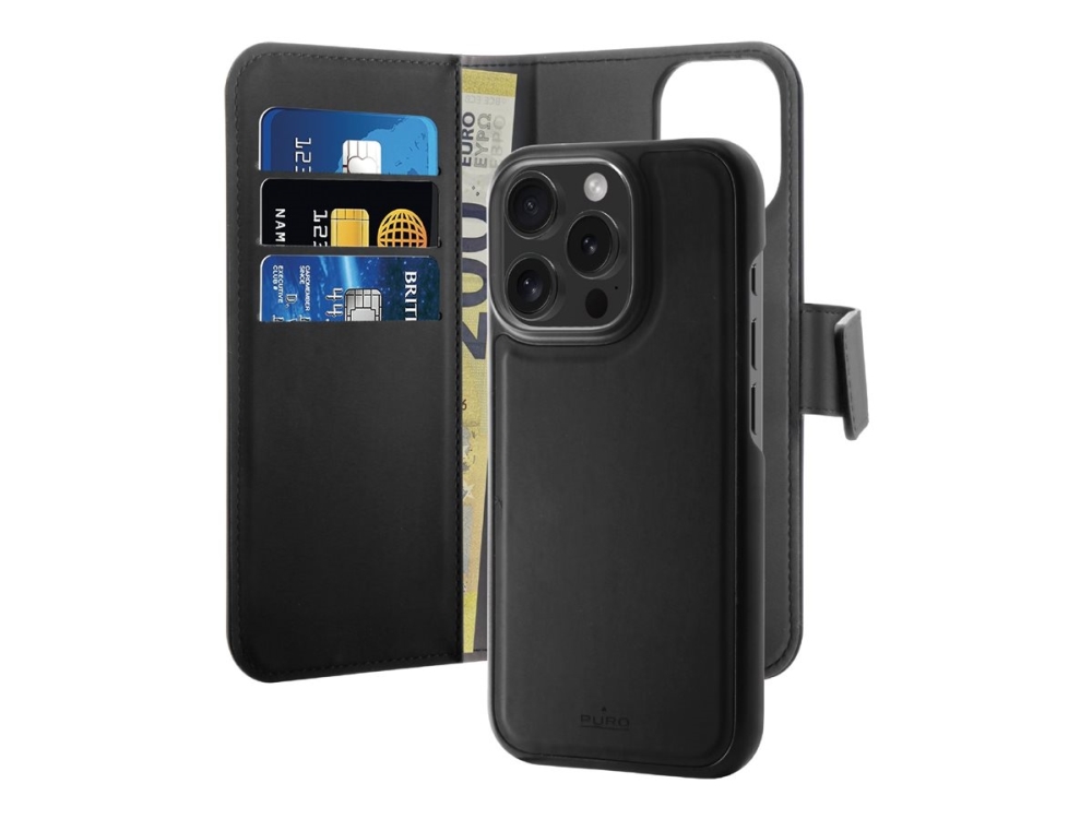 Puro - Flipomslag Til Mobiltelefon - Detachable , 2-In-1 - Polycarbonat (Pc), Termoplastisk Polyuretan (Tpu), Leatherette - Sort - For Apple Iphone 1