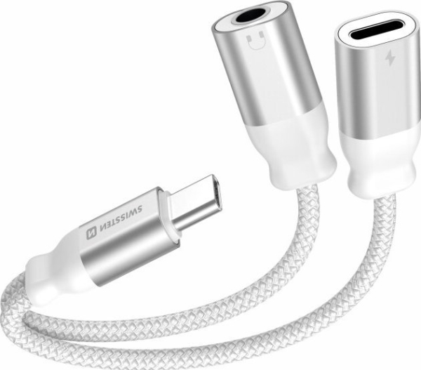 Swissten Textile USB-C / USB-C / Aux 3.5mm Charging Audio Adapter 0.12m | Datortillbehör - Kablar & adaptrar - Bildkablar | GameStuff