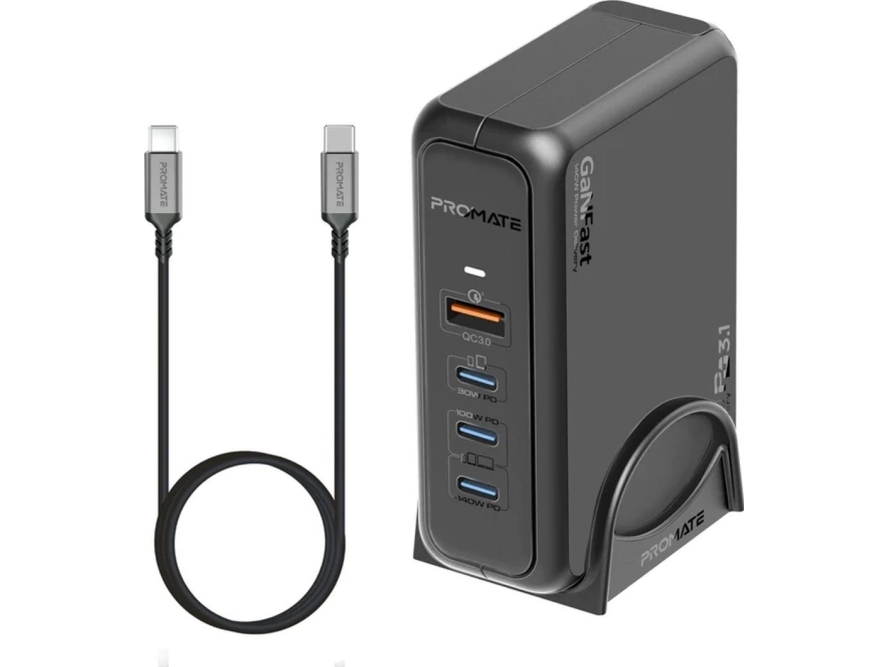 Promate Ganport-140W Ganfast Ladegerät-Station 140W / Usb-C Pd 3.1 / Qc3.0