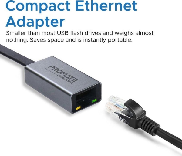 Promate Usb-C - Rj-45 Silver-Adapter (6959144043579)