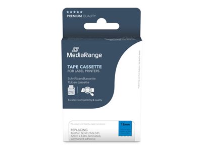 Mediarange Kunststoff-Schriftbandkassette, Für/Ersetzt Brother Tz-531/Tze-531, Permanent Haftend, 12Mm, 8M, Laminiert, Schwarz Auf Blau, Scwarz Auf B