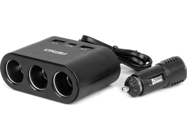 AMiO oplader fordelersæt cigarettænder 2x USB-A + 1x USB-C 12V/24V 120W 70cm amio-04361