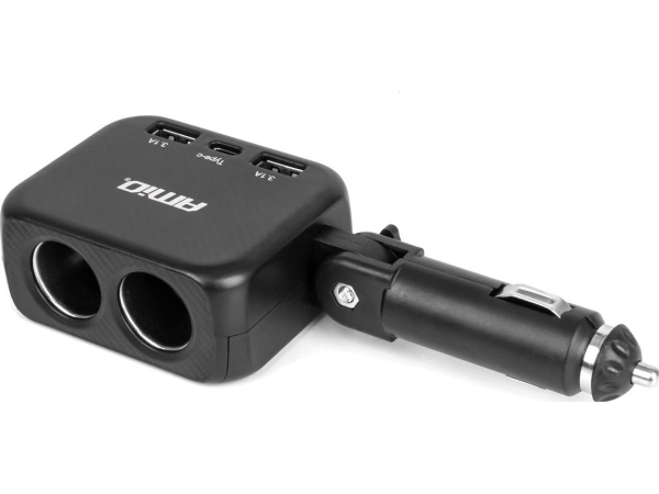 Zigarettenanzünder-Steckdosensplitter Mit Ladegerät 2X Usb-A 1X Usb-C 12V 24V 100W 180° Amio-04357