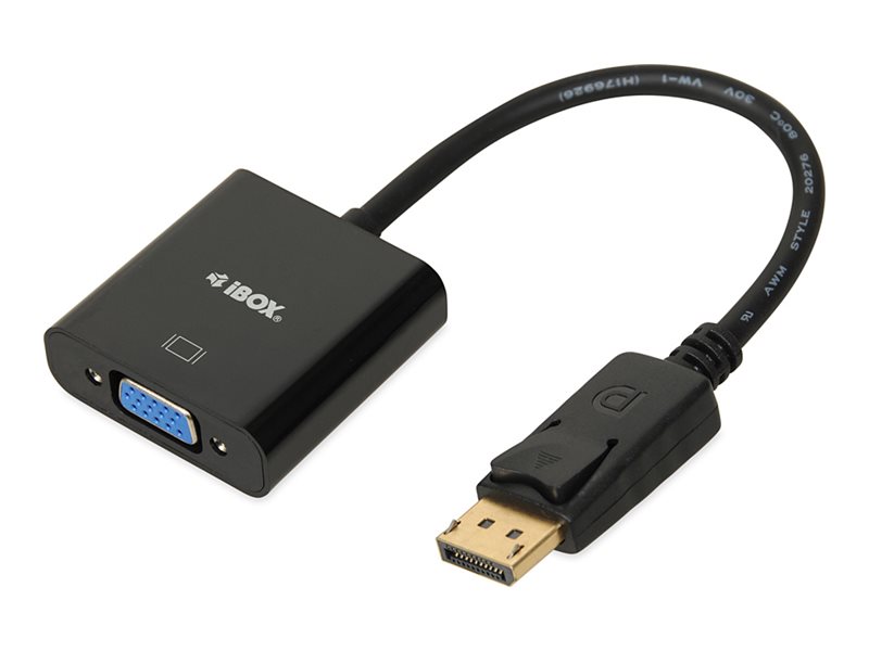 iBOX - Videokort - DisplayPort (hane) spärrad till HD-15 (VGA) (hona) skruvbar - svart | Datortillbehör - Kablar & adaptrar - Videokablar & adaptrar | GameStuff