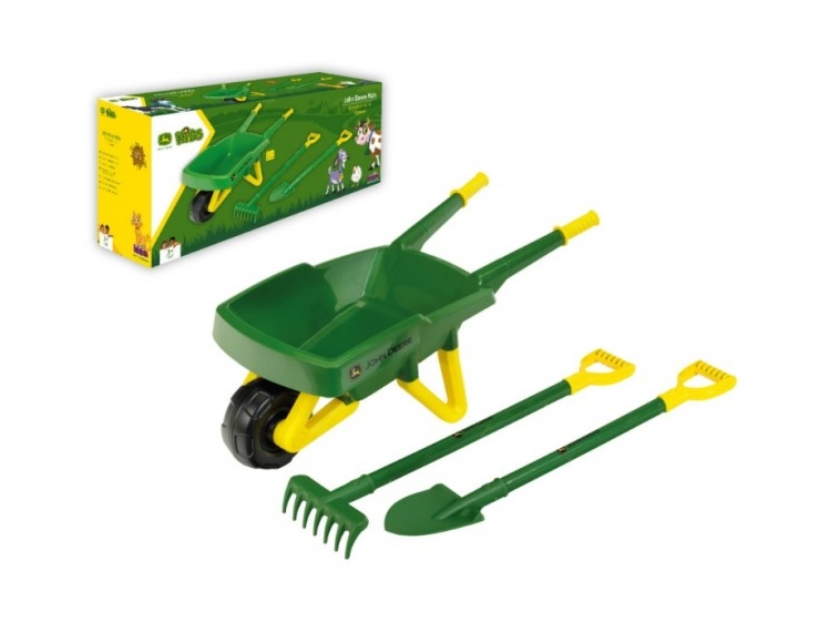 Set Für Kleine Gärtner John Deere Sand Schubkarre + Grünes Gartenwerkzeug Spaten Rechen Klein