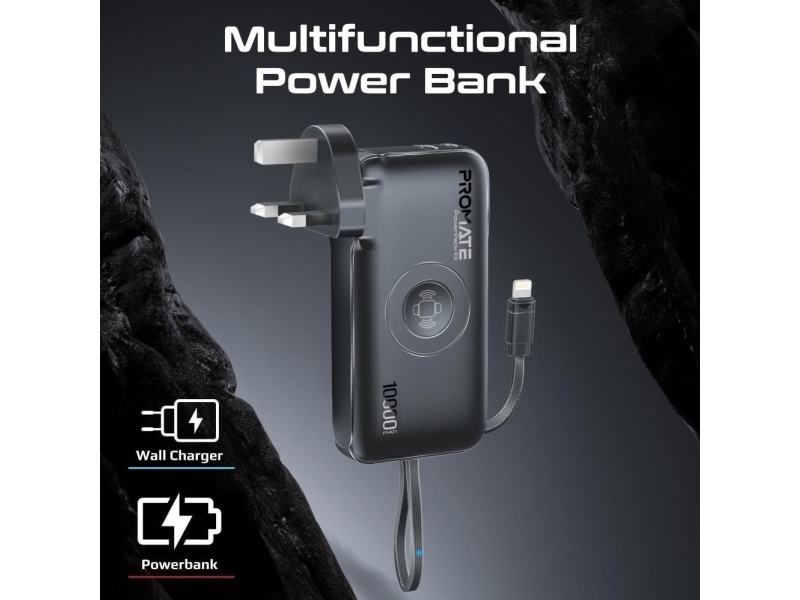 Promate Powerpack-10I Powerbank 22W / 10000Mah / Usb-C / Qc3.0 / Iwatch 2,5W / 220V Eu/Us/Uk