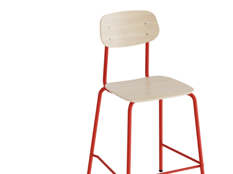 Barhocker Atlas 2111Bs, Weiß Pigmentierte Eiche-Laminat, Roter Rahmen
