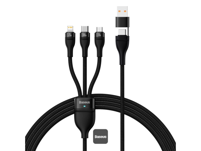Baseus CASS030101, 1,2 m, USB A/USB C, USB C/Micro-USB B/Lightning, Svart | Datortillbehör - Kablar & adaptrar - Datakablar | GameStuff