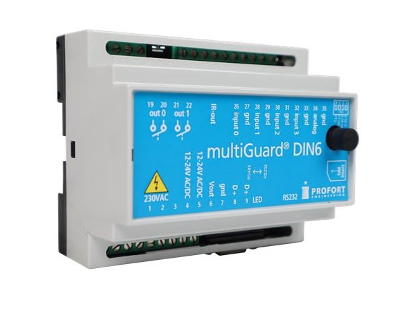 PROFORT multiGuard® DIN6. 4G-sändare/mottagare för övervakning av tekniska installationer, 4 digitala och 1 analog ingång. 2 reläutgångar | Huset - Säkerhet & Larm - Varningsutrustning | GameStuff
