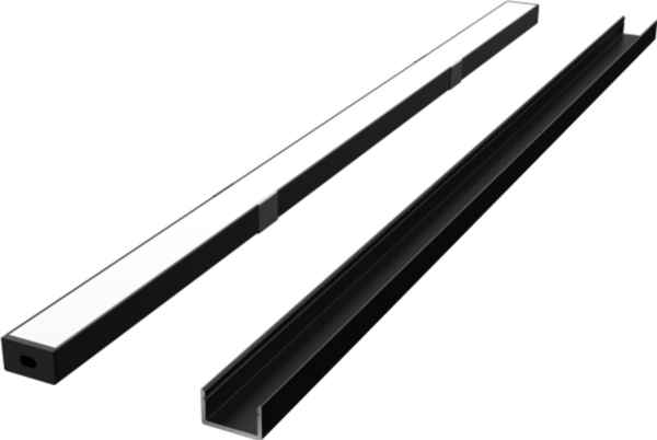 Led Profilio Komplektas, 2M, Pavirsinis, Juodas, Su Baltu Dangteliu, Laikikliais Ir Aklemis