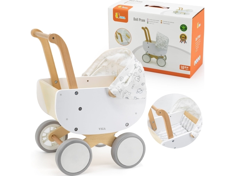 Viga Toys VIGA trækvogn til dukker med barnevogn