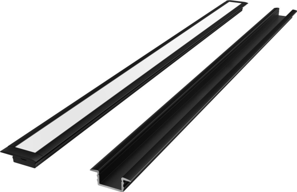 Led Profilio Komplektas, 2M, Ileidziamas, Juodas, Su Baltu Dangteliu Ir Aklemis