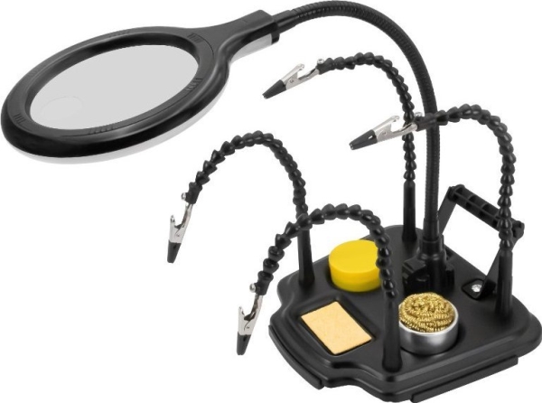 Lödplåtshållare med 4 klämmor, förstoringsglas och LED-lampa | Datorkomponenter - Datorchassin & Tilbeör - IT-Verktyg | GameStuff
