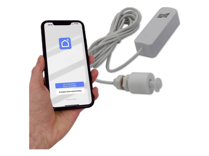 Schabus 200150 WWD 150 Wireless Float switch Vandsensor med App-styring, med svømmekontakt Batteridrevet
