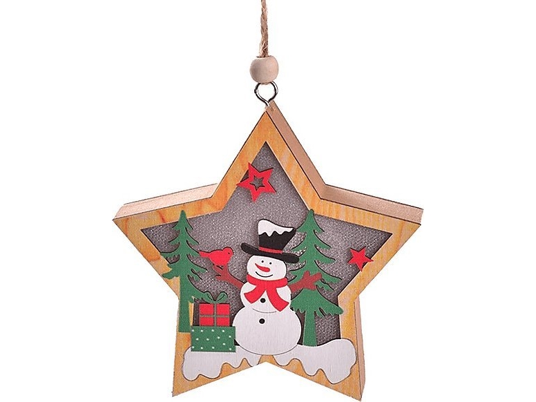 Julelampe med snemand i træ - stjerne