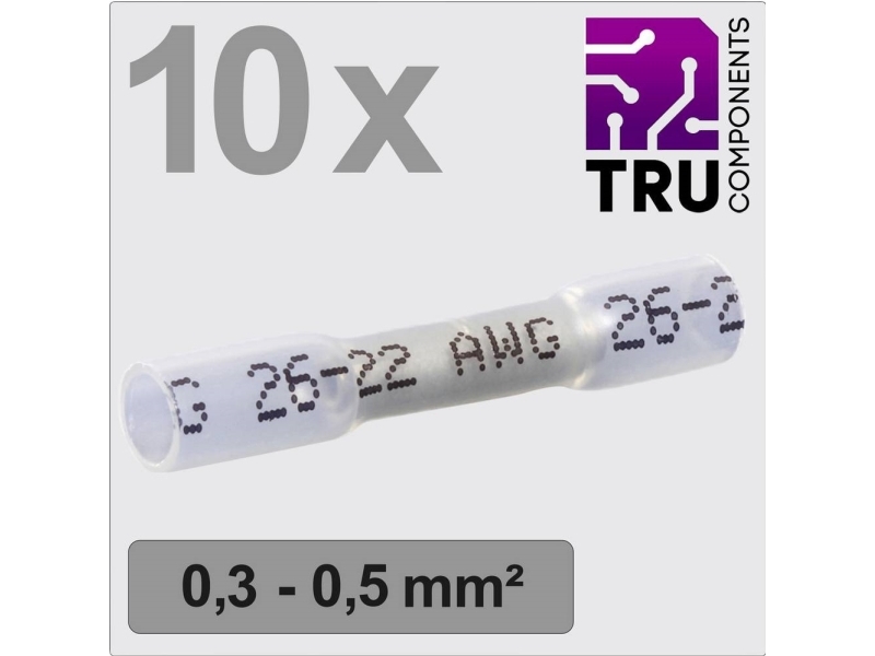 Tru Components Tc-13448488 Crimpkonnektor Med Krympeslange 0.3 Mm² 0.5 Mm² Helisoleret Hvid 10 Stk