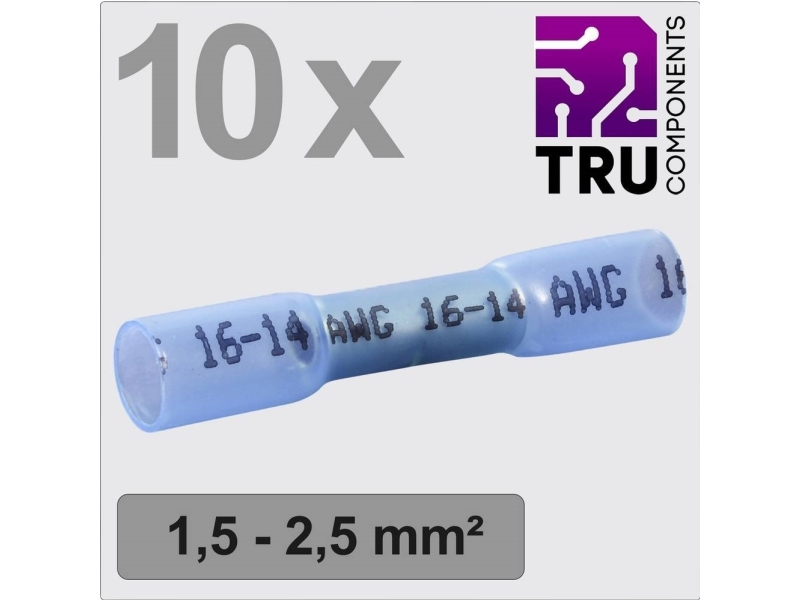 Tru Components Tc-13448496 Crimpkonnektor Med Krympeslange 1.5 Mm² 2.5 Mm² Helisoleret Blå 10 Stk