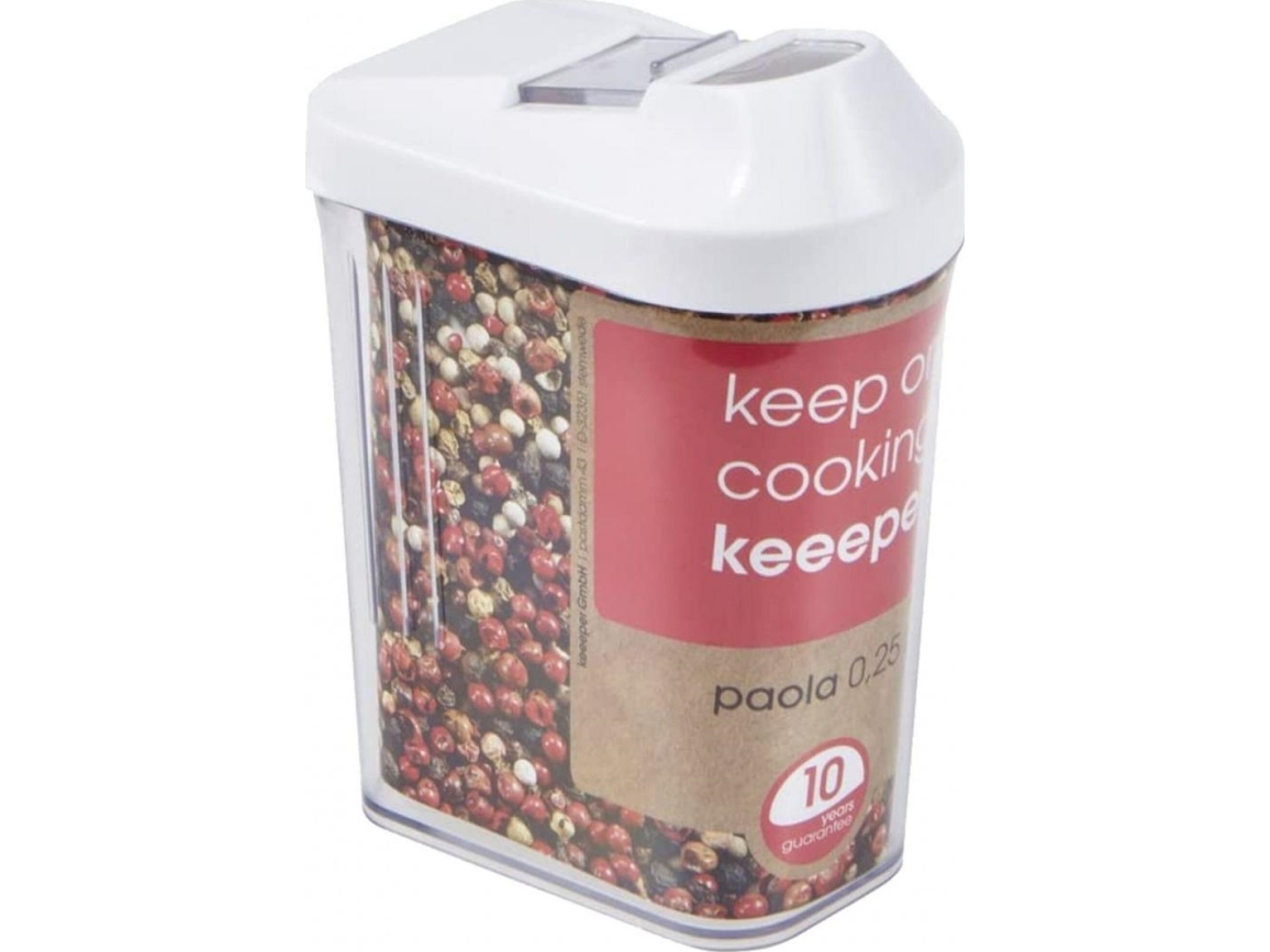 keeeper Schüttdose paola, 0,25 Liter, weiß / transparent sauberes Ausschütten durch stufenlos verstellbaren - 1 Stück (1048110000000)