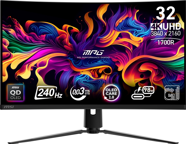 Msi Mpg 321Curx Qd-Oled, 80 Cm (31.5"), 3840 X 2160 Pixel, 4K Ultra Hd, Qd-Oled, 0,05 Ms, Sort