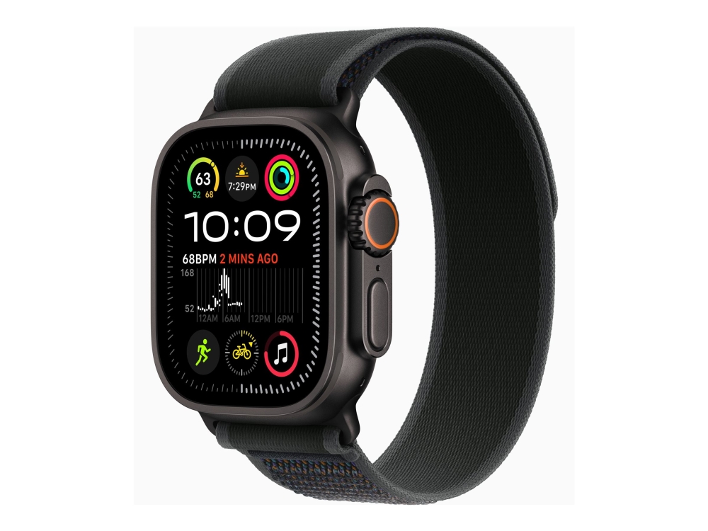 Apple Watch Ultra 2 - 49 Mm - Sort Titanium - Smart Ur Med Trail Loop - Nylonflet - Sort - Båndstørrelse: M/L - 64 Gb - Lte, Wi-Fi 4, Uwb, Bluetooth