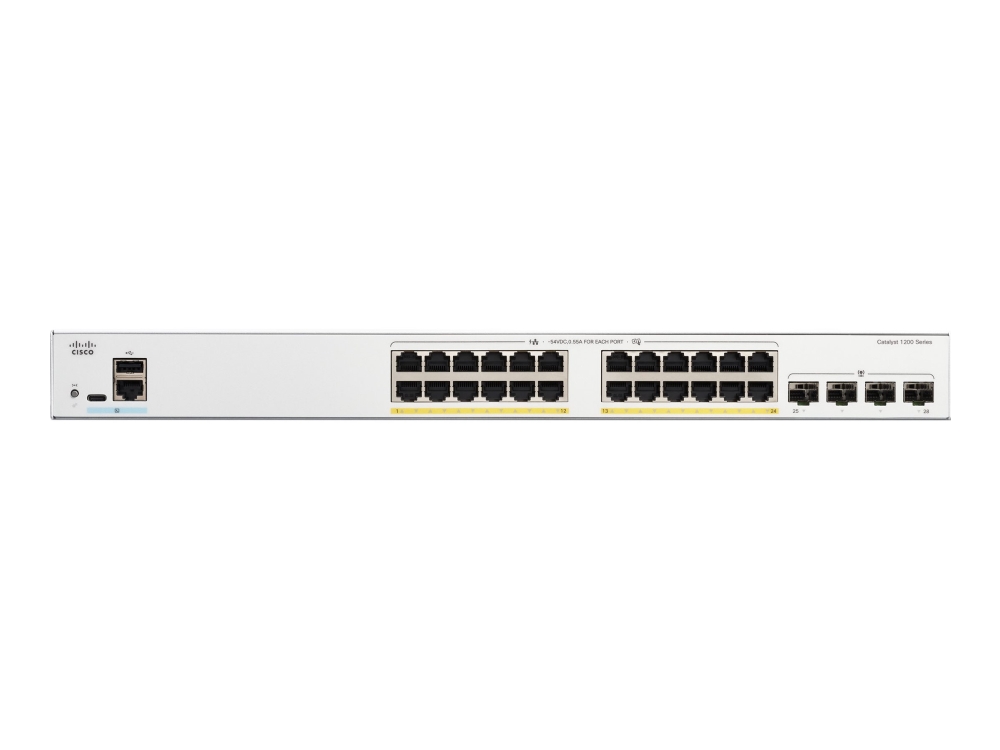 Cisco Catalyst 1200-24Fp-4G - Switch - L3 - Intelligent - 24 X 10/100/1000 (Poe+) + 4 X Gigabit Ethernet Sfp - Rackmontierbar - Poe+ (375 W) - Überho