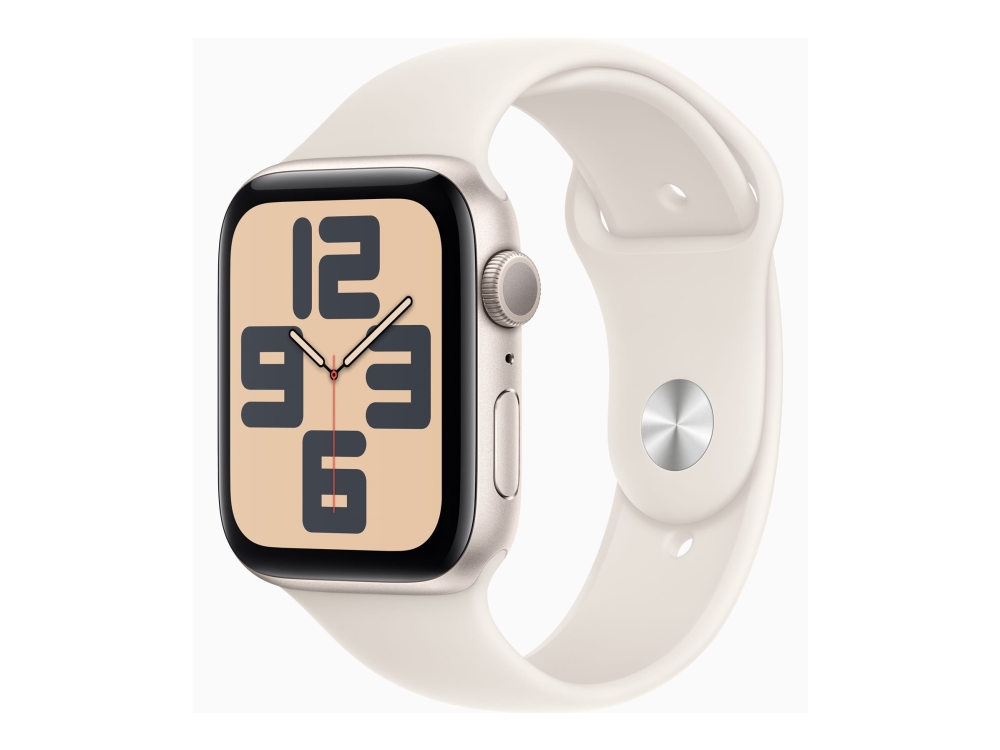 Apple Watch SE (GPS) - 2. generation - 44 mm - stjernelys-aluminium - smart ur med sportsbånd - fluoroelastomer - stjernelys - båndstørrelse: M/L - 32 GB - Wi-Fi 4, Bluetooth - 32.9 g