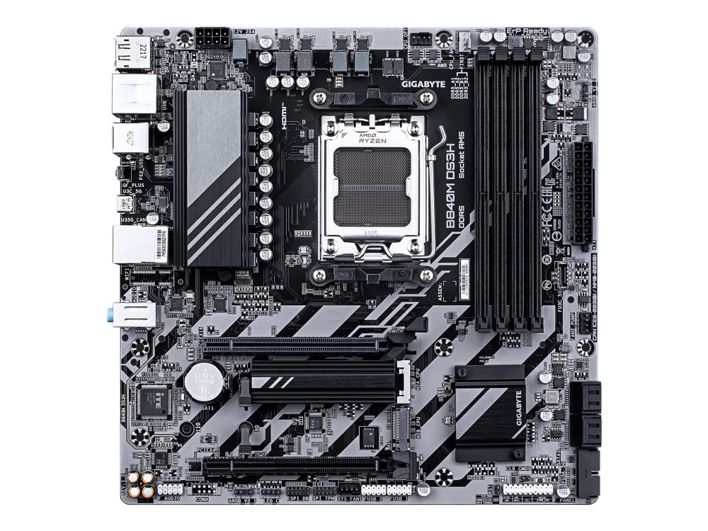 Gigabyte B840M DS3H - Moderkort - micro ATX - Socket AM5 - AMD B840 Chipuppsättning - USB-C 3.2 Gen 1, USB 3.2 Gen 1 - 2.5 Gigabit LAN - inbyggda grafiken (CPU krävs) - HD-ljud (8 kanaler) | Datorkomponenter - Moderkort - Alla Moderkort | GameStuff