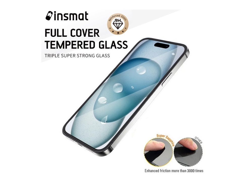 Insmat - Skærmbeskytter For Mobiltelefon - Let At Bruge & Støvbeskyttet, Super Fuld Dækning - Glas - Rammefarve Sort - For Apple Iphone 13, 14, 14 Pr