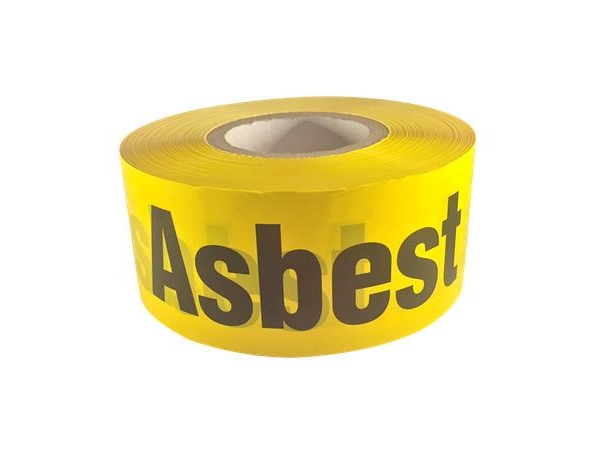 Otto Schachner Advarselstape Asbest 50Mm Sort Tekst På Gul Tape. Til Afmærkning Af Områder Med Fare For Kontakt Med Farlige Stoffer