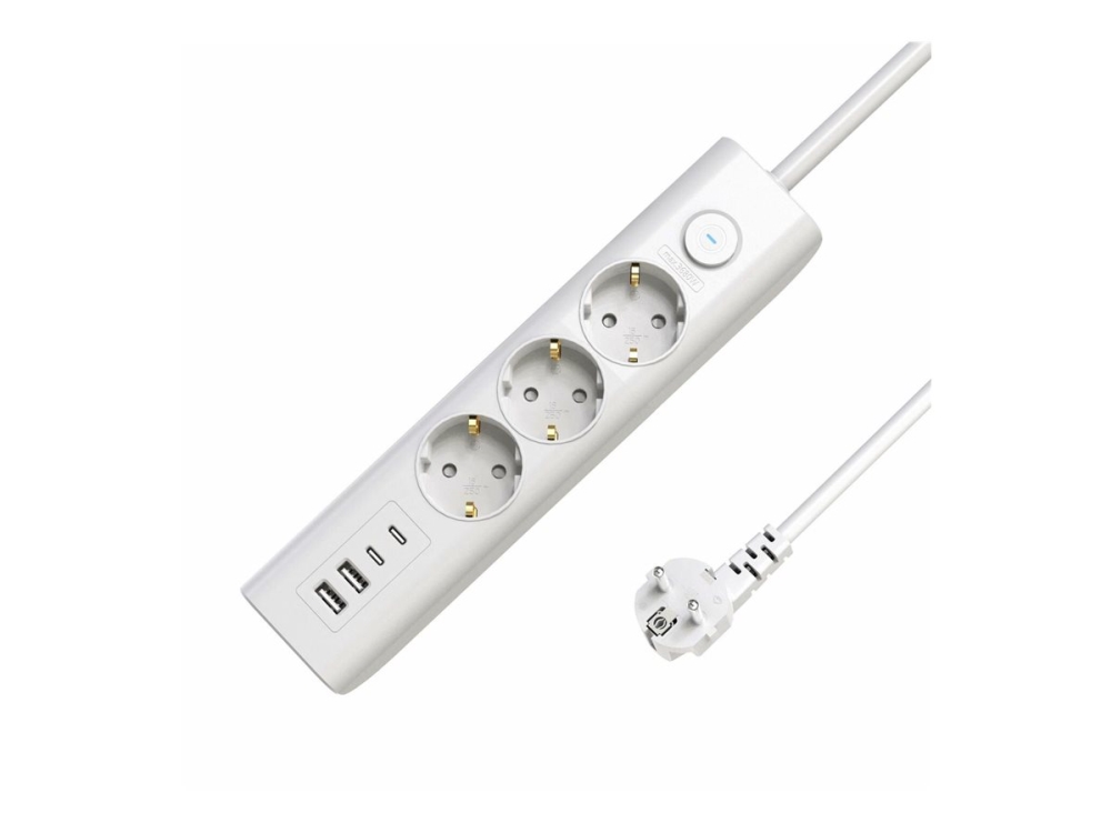 Microconnect - Stikdåse - 3-Vejs, Tænd/Sluk Kontakt - Ac 230 V - Input: Type F - Output-Stikforbindelser: 7 (3 X Strøm Type F, 2 X Usb, 2 X Usb-C) -