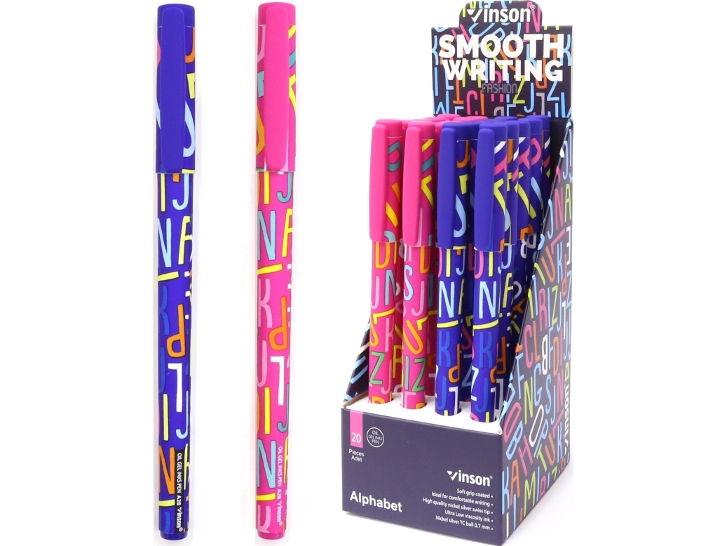 Fashion Alphabet ballpoint pen with stopper, blue (20pcs)