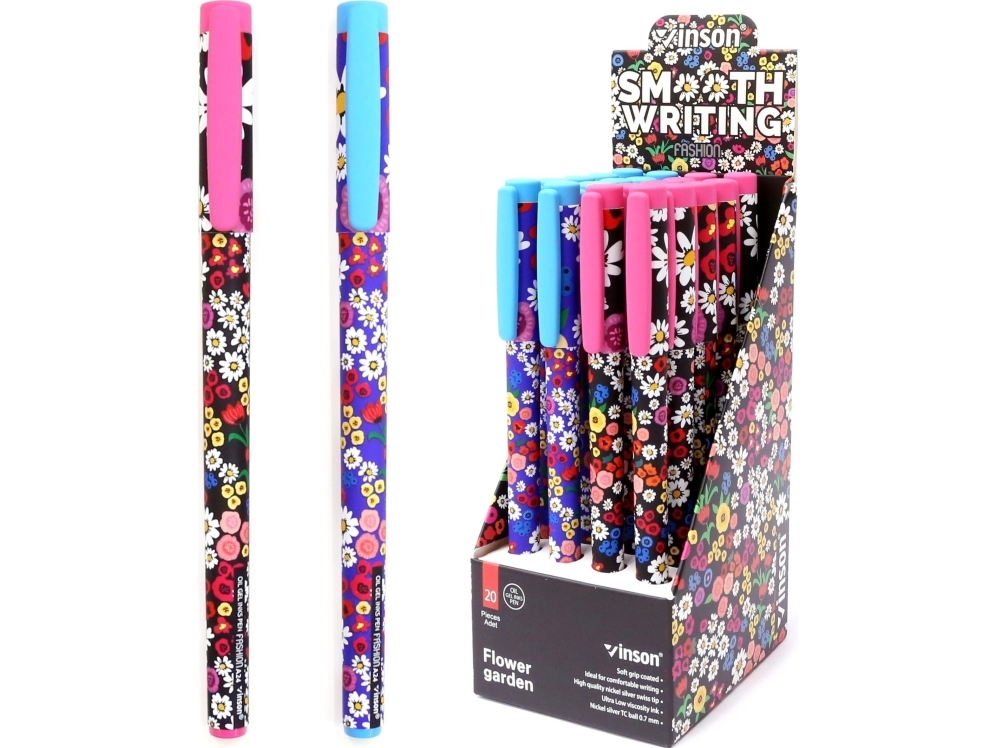 Titanum Vinson kulspetspenna Blommor 0,7mm 20 st DISPLAY | Skrivredskap - Kulspetspennor & Reservoarpennor - Kulspetspennor utan tryckknapp | GameStuff