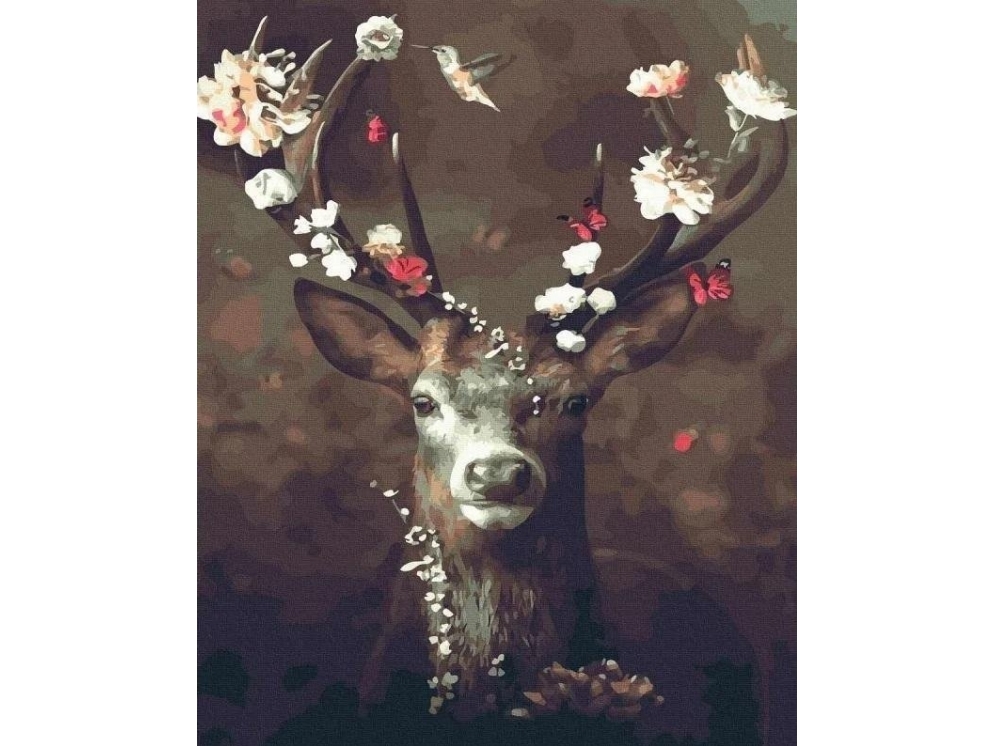 Painting By Numbers - Deer With Flowers 40X50 Cm
