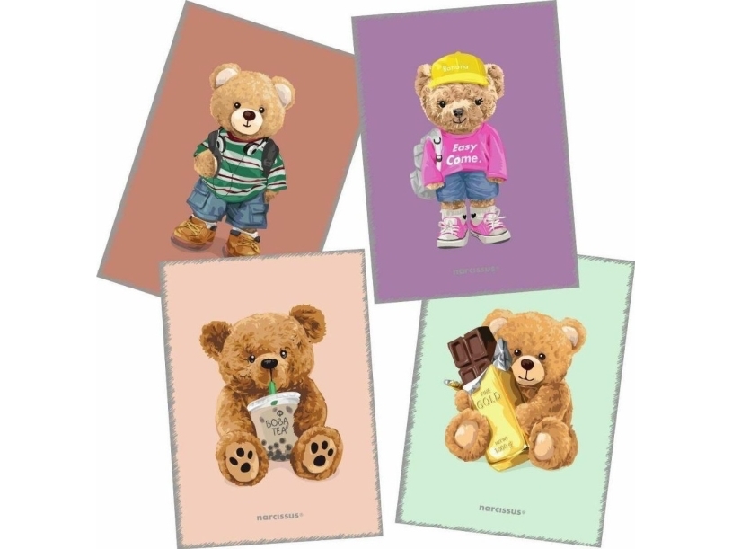 Narcissus Notebook A4/60K Grid Pp Teddies (4 Stk)