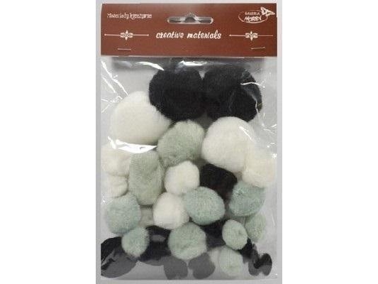 Tone Pompons Black And White 15-40Mm 30Pcs
