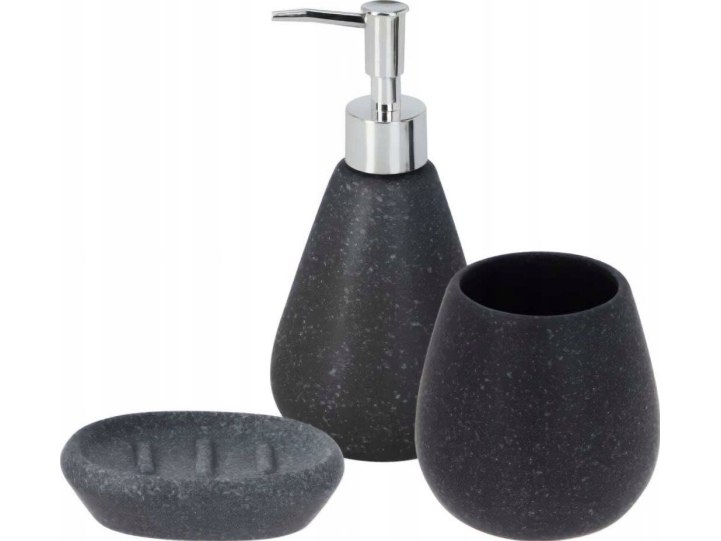 Sæt badeværelsestilbehør: dispenser, sæbeskål og krus