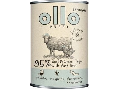 Hundefoder vådfoder OLLO Puppy Umami oksekød & grøn kallun med andelever – 400 g
