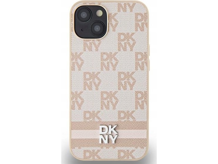 Apple Iphone 13 / 14 / 15 Dkny Odinis Dėklas Checkered Mono Pattern & Printed Stripes (Dkhcp15spcptssp) Rožinės Spalvos